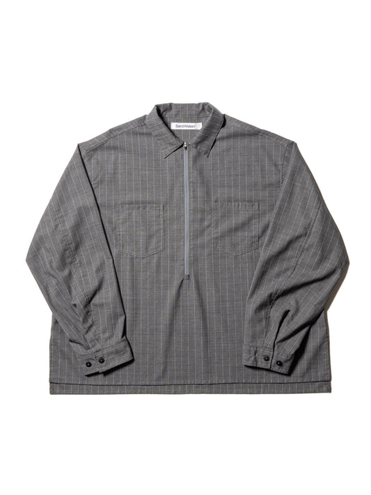 RESEARCHED HALF ZIP SHIRTS WOOL SATIN CHALK STRIPE 襯衫