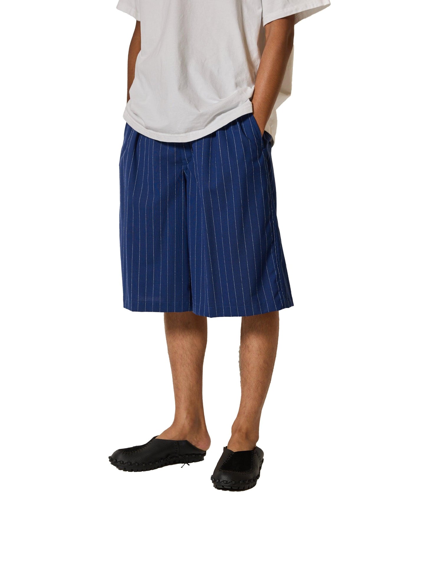 羊毛緞面粉筆條紋 RESEARCHED 3/4 EASY SLACKS 休閒褲