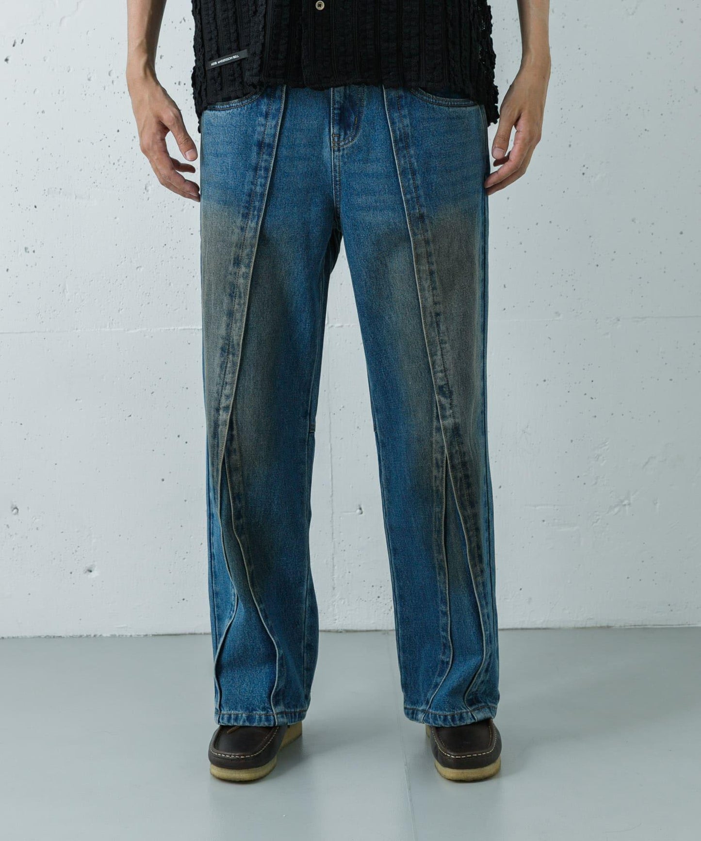 中性疊層設計寬鬆 LAYERED WIDE JEANS 牛仔褲