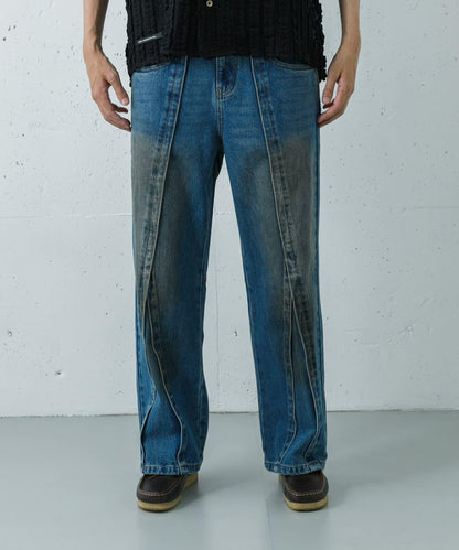 中性疊層設計寬鬆 LAYERED WIDE JEANS 牛仔褲