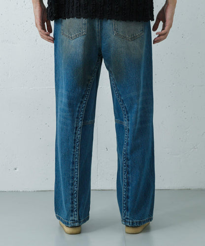 中性疊層設計寬鬆 LAYERED WIDE JEANS 牛仔褲