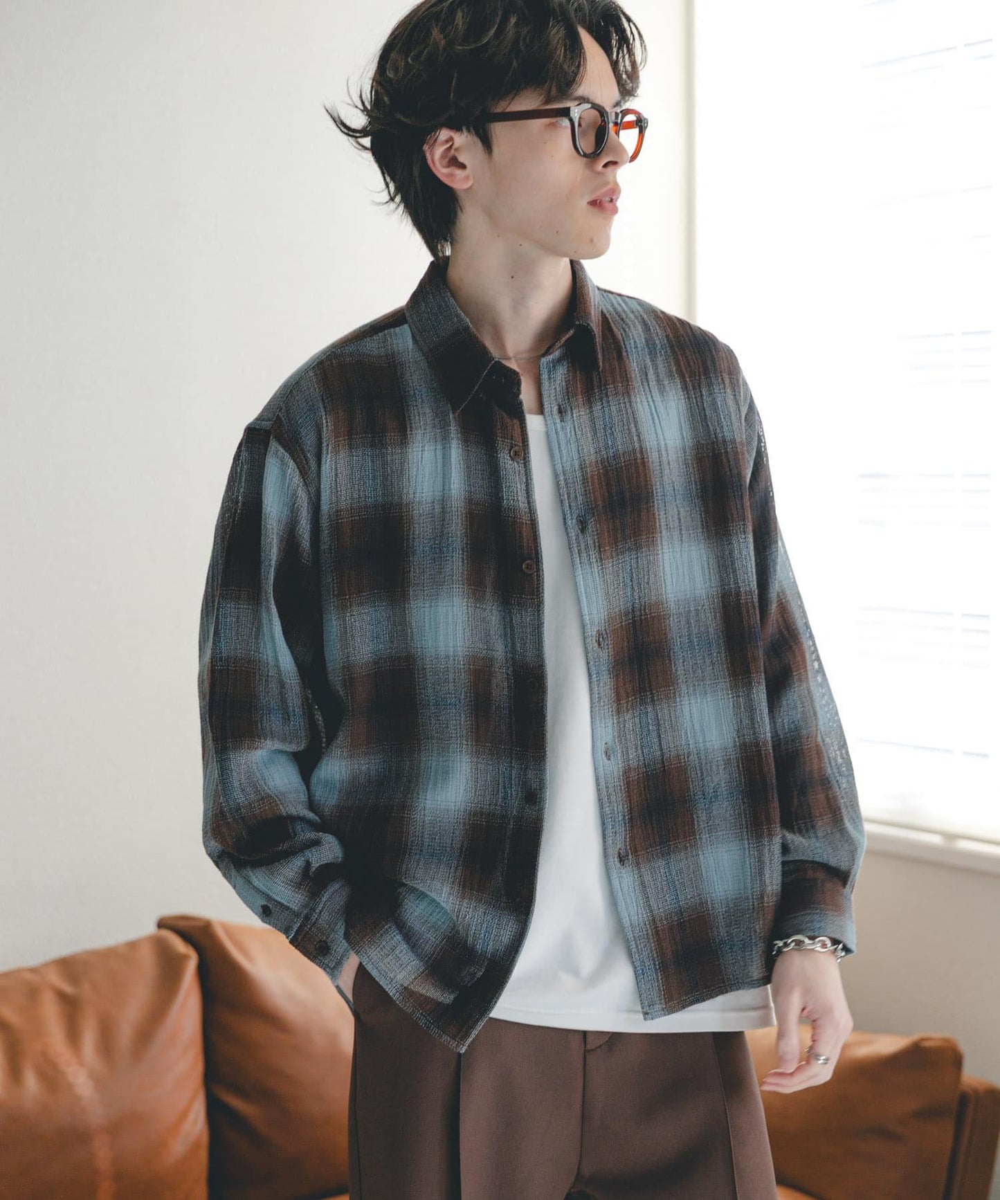 漸變格紋 常規領 襯衫