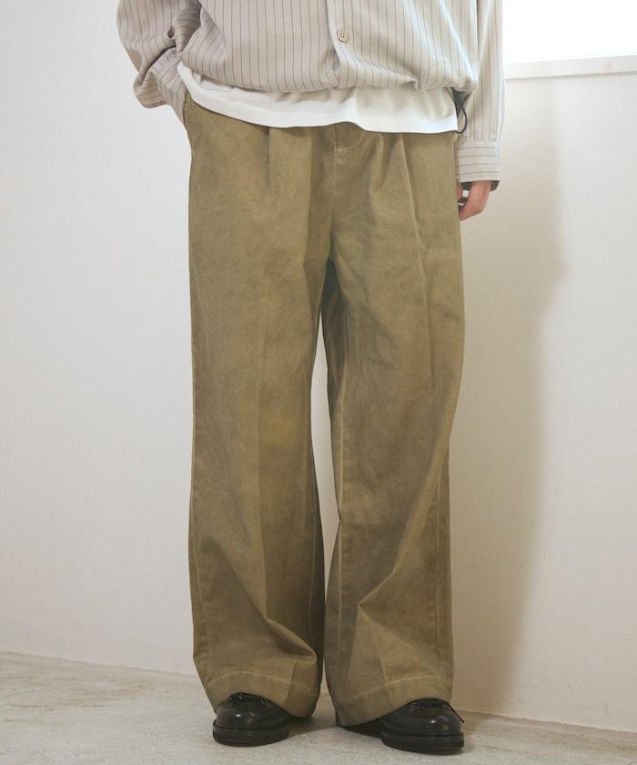 水洗做舊 棉質 打褶 闊腿褲
