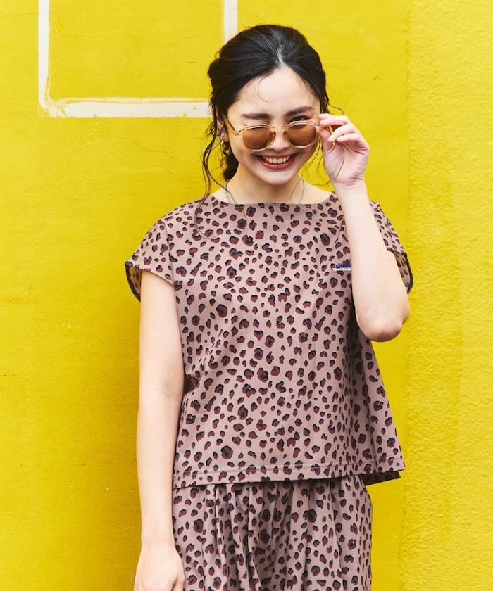 防曬 法式袖 牛仔風豹紋 套裝
