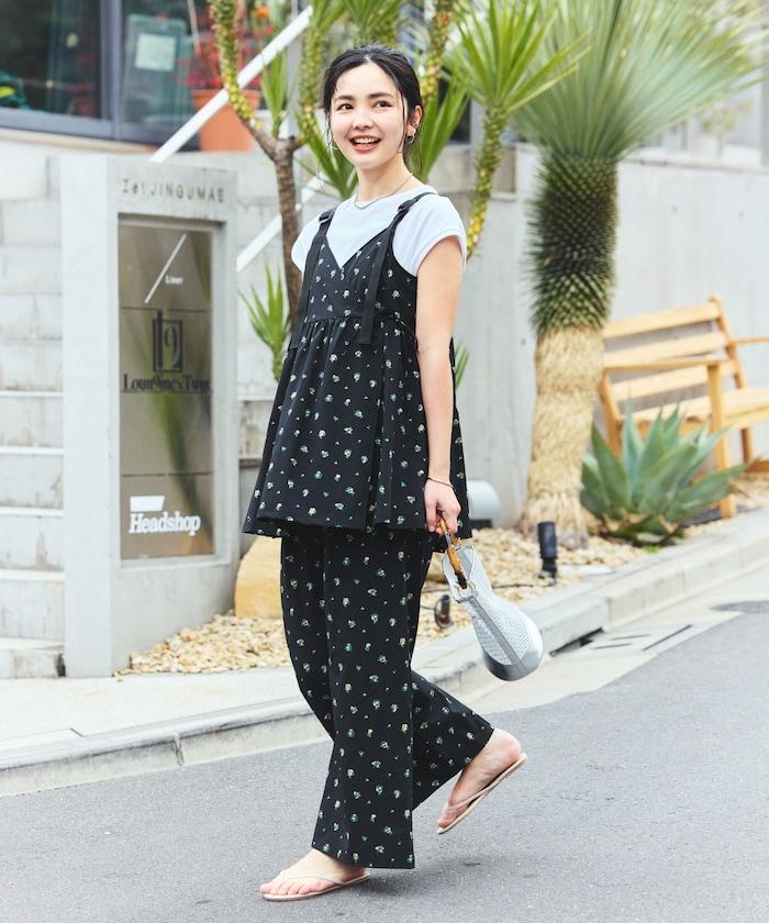 防曬交叉裹身吊帶花卉圖案牛仔風套裝
