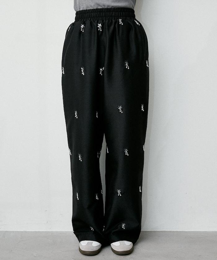 滿珠飾刺繡 鬆緊休閒西褲