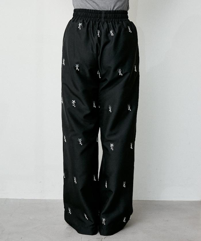 滿珠飾刺繡 鬆緊休閒西褲