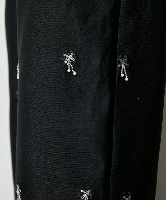 滿珠飾刺繡 鬆緊休閒西褲