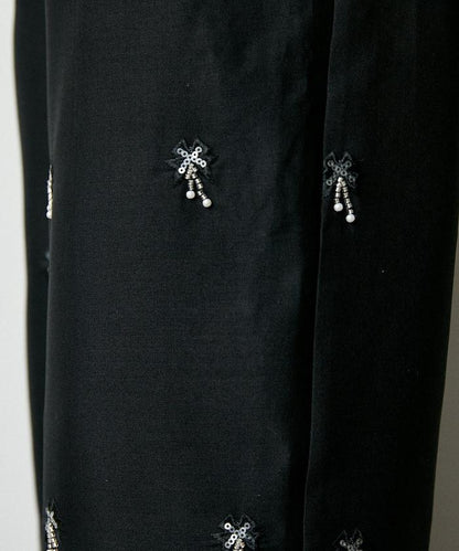 滿珠飾刺繡 鬆緊休閒西褲