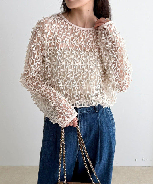 焦點圓點刺繡套頭上衣