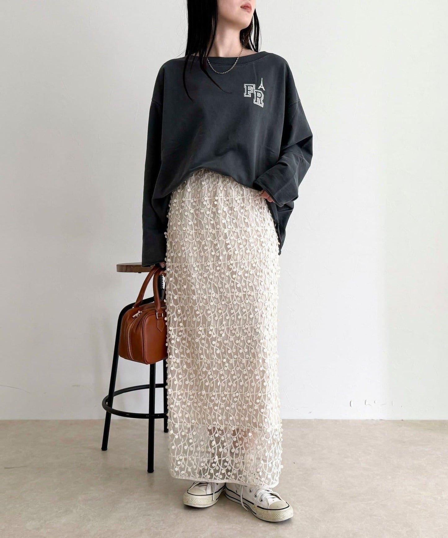 圓點刺繡半身裙
