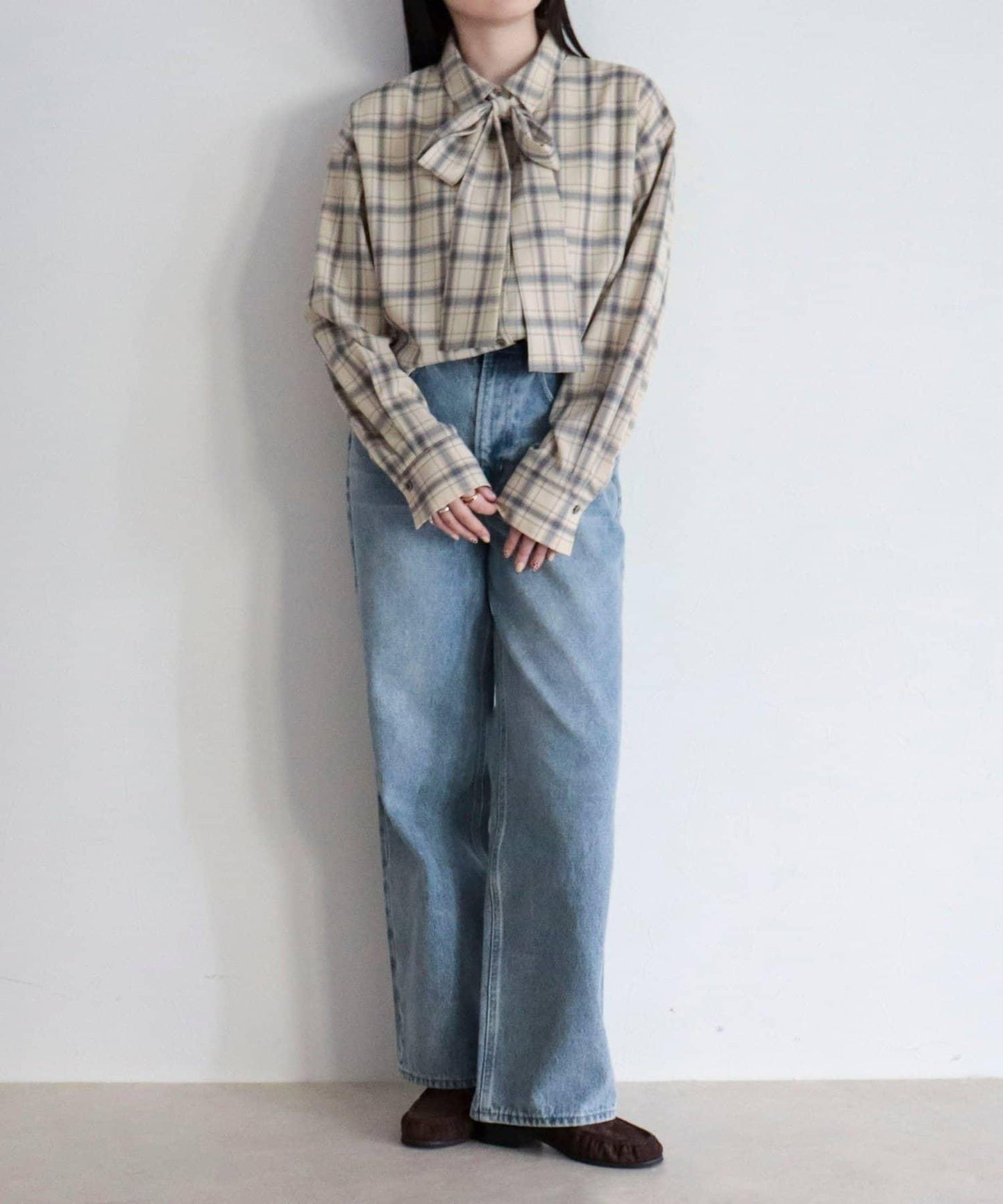 格紋大蝴蝶結襯衫
