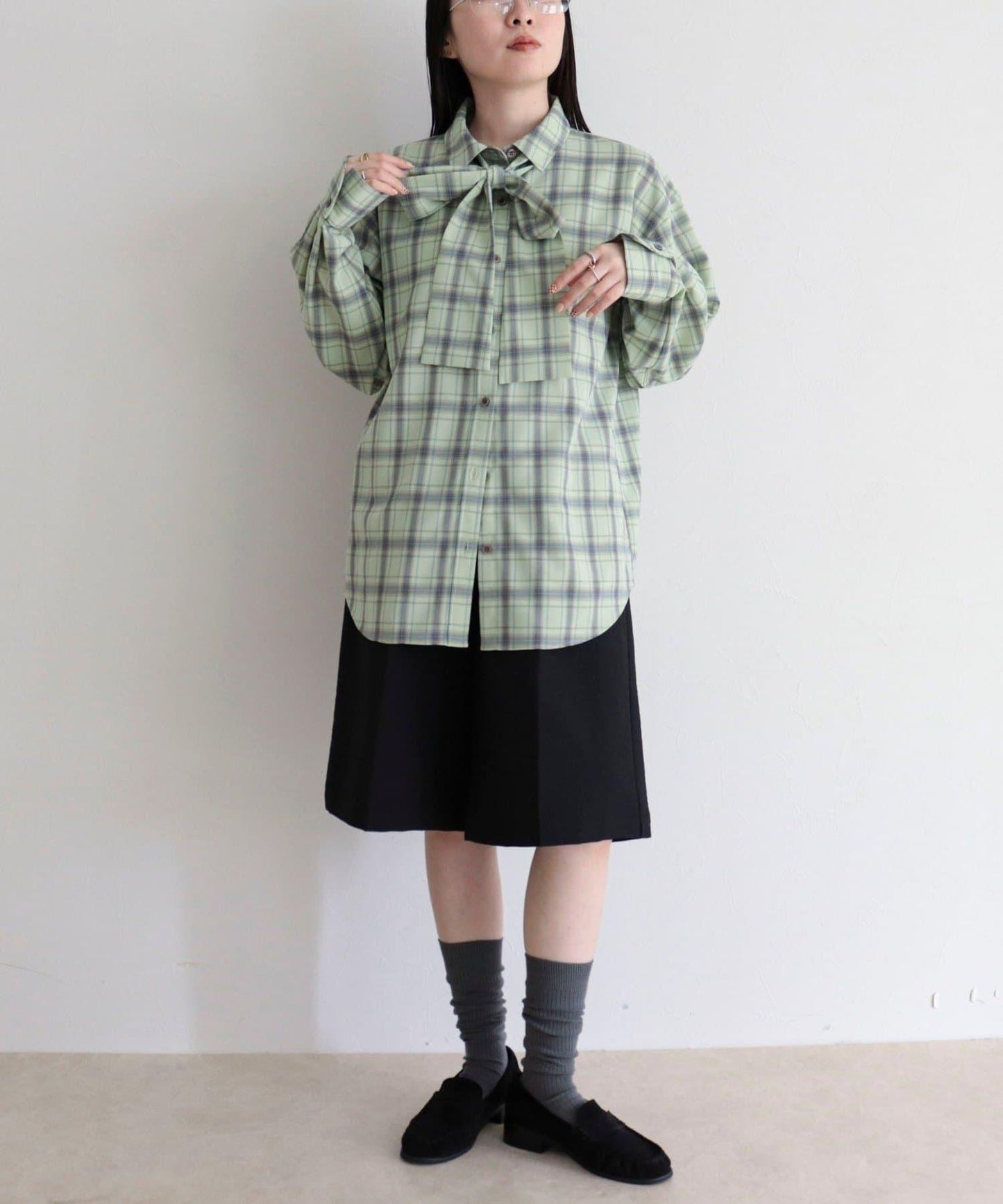 格紋大蝴蝶結襯衫