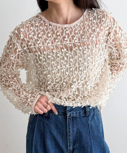 焦點圓點刺繡套頭上衣