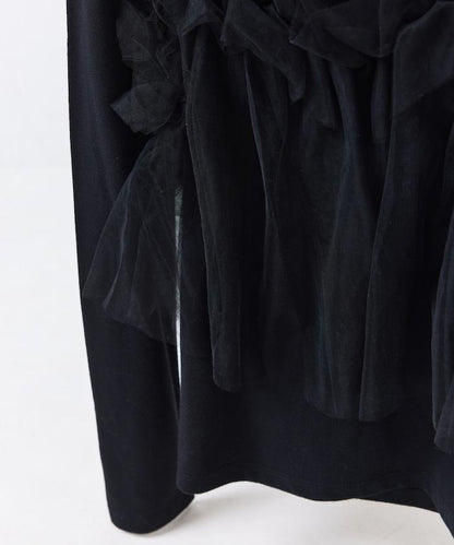 網紗束胸拼接 長袖T恤