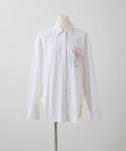 高剪裁 花刺繡 襯衫