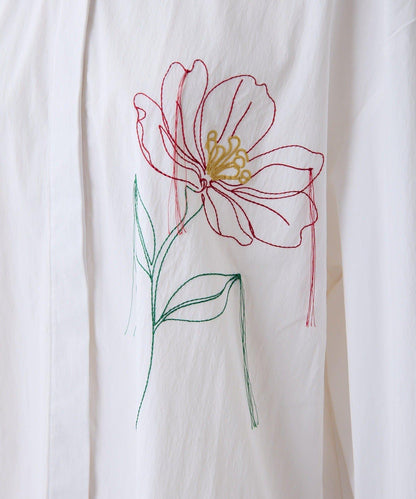 高剪裁 花刺繡 襯衫