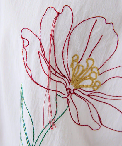 高剪裁 花刺繡 襯衫