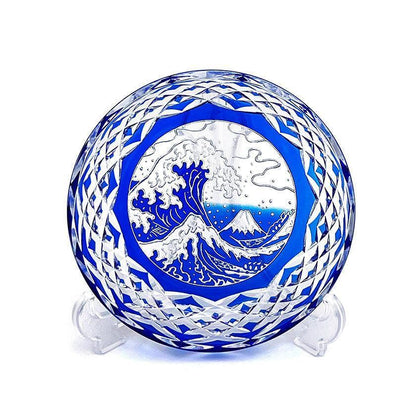 【江戸切子】富嶽三十六景「凱風快晴」「神奈川沖波裏」に福菱 飾皿 | TABLEAU