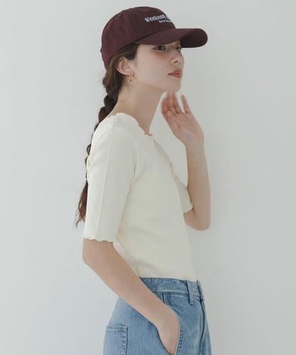 防汗漬荷葉邊圓領拼色套頭上衣