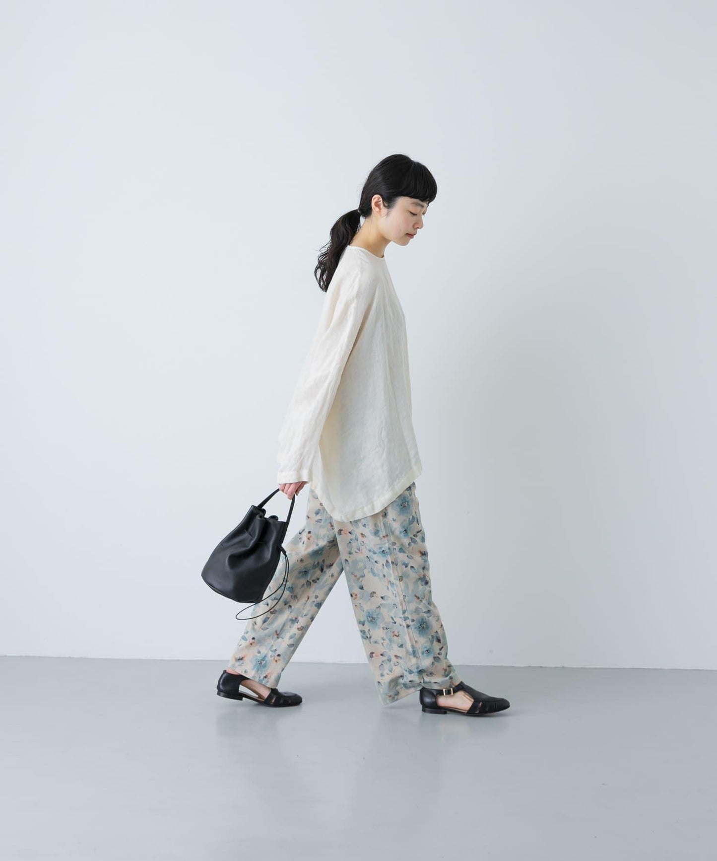 棉麻印花休閒褲