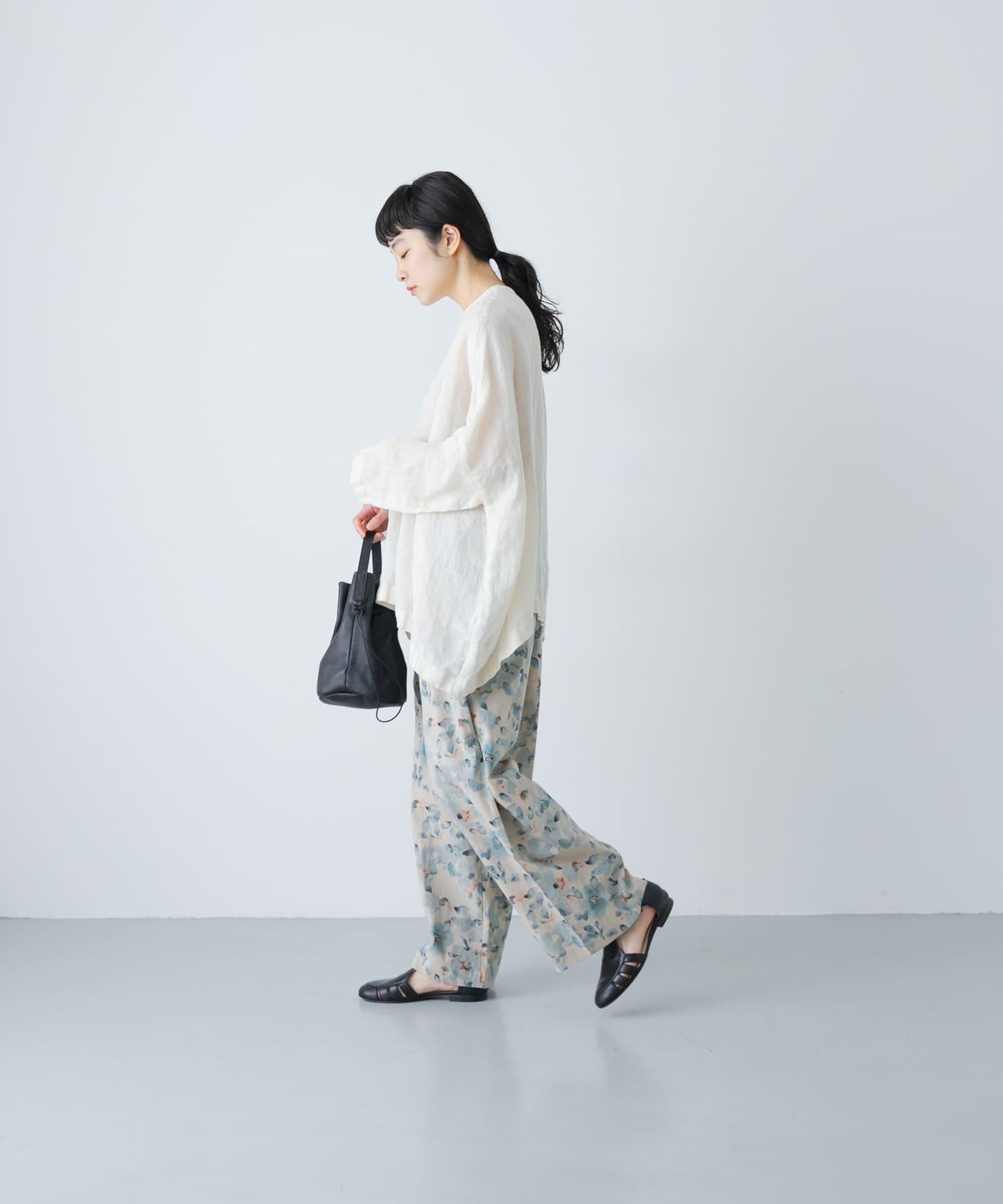 棉麻印花休閒褲