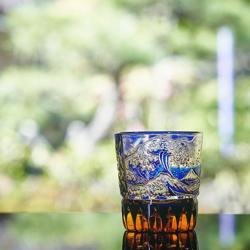 【江戸切子】富嶽三十六景「凱風快晴」「神奈川沖波裏」に菊籠目紋 オールドグラス | TABLEAU