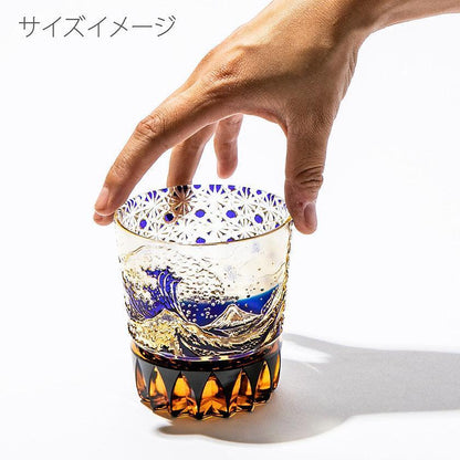 【江戸切子】富嶽三十六景「凱風快晴」「神奈川沖波裏」に菊籠目紋 オールドグラス | TABLEAU