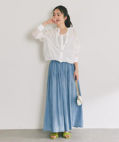 【La boutique BonBon】透視牛仔褶皺長半身裙