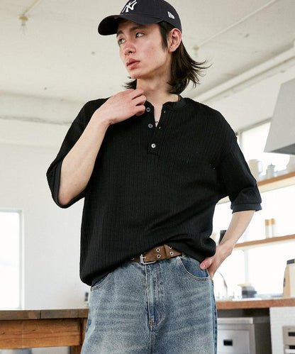 LOVE POP STUDIO Pattern 網眼 Henley Neck T恤