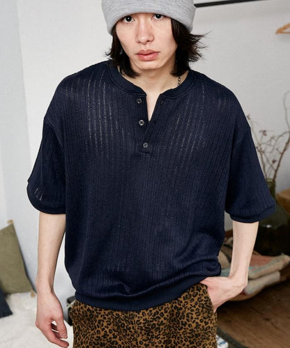 LOVE POP STUDIO Pattern 網眼 Henley Neck T恤