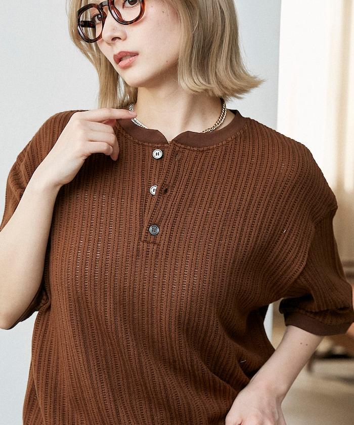 LOVE POP STUDIO Pattern 網眼 Henley Neck T恤