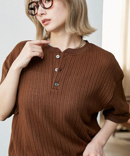 LOVE POP STUDIO Pattern 網眼 Henley Neck T恤
