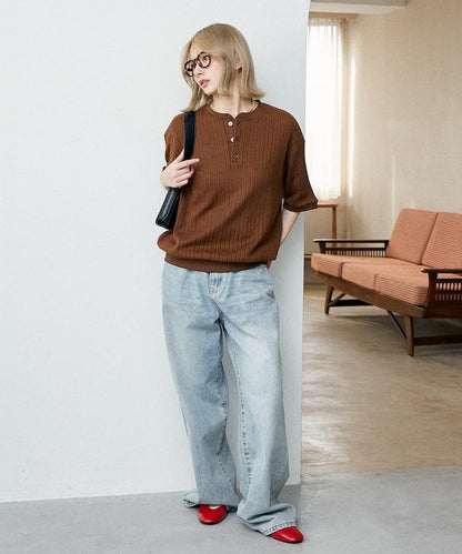 LOVE POP STUDIO Pattern 網眼 Henley Neck T恤