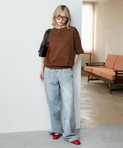 LOVE POP STUDIO Pattern 網眼 Henley Neck T恤