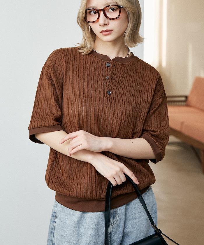 LOVE POP STUDIO Pattern 網眼 Henley Neck T恤