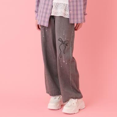 涼感闊腿閃亮牛仔褲