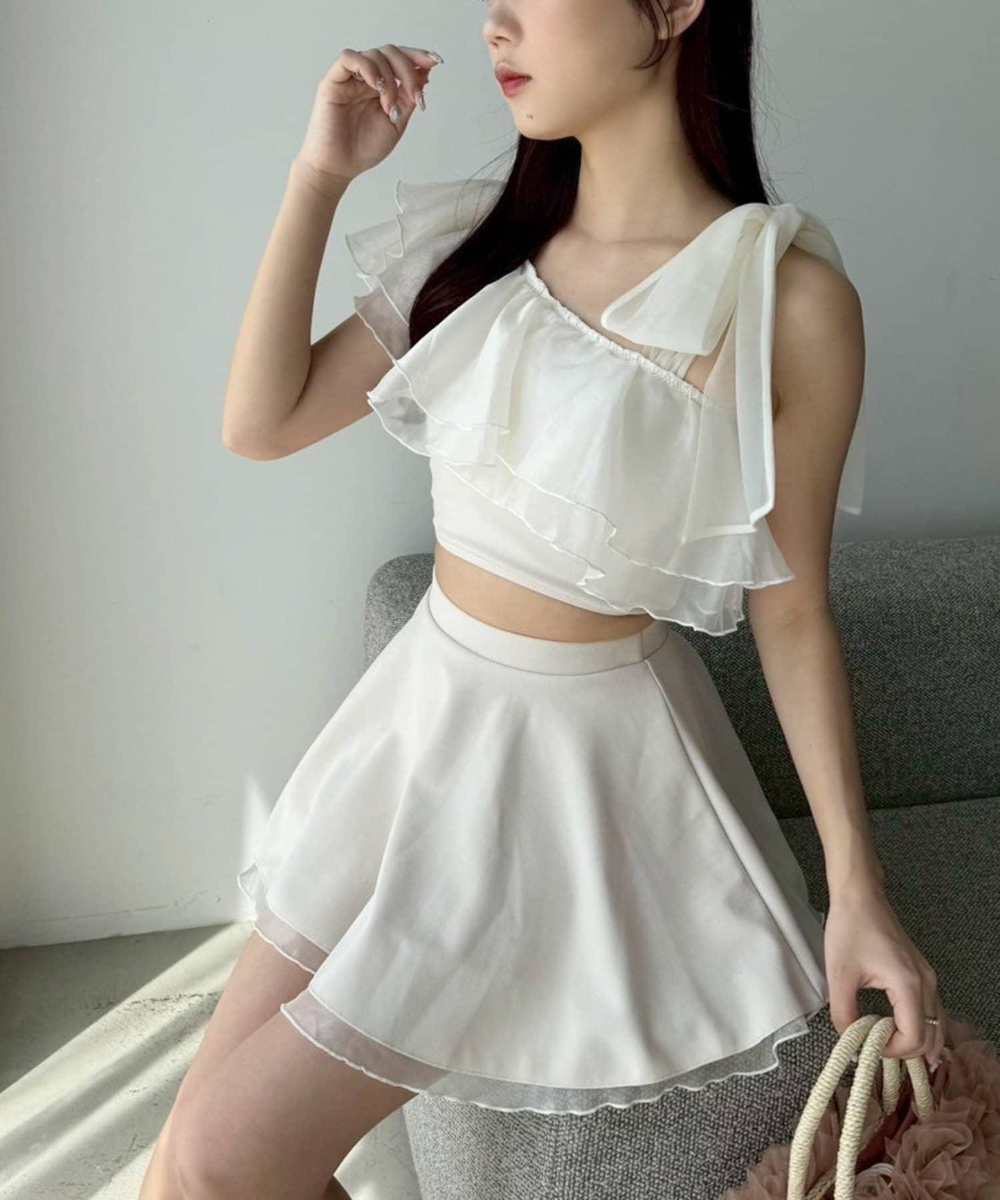 swimwear 肩部蝴蝶結單肩設計 泳裝三件套