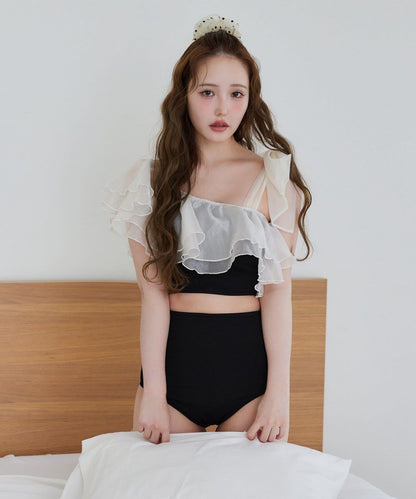 swimwear 肩部蝴蝶結單肩設計 泳裝三件套