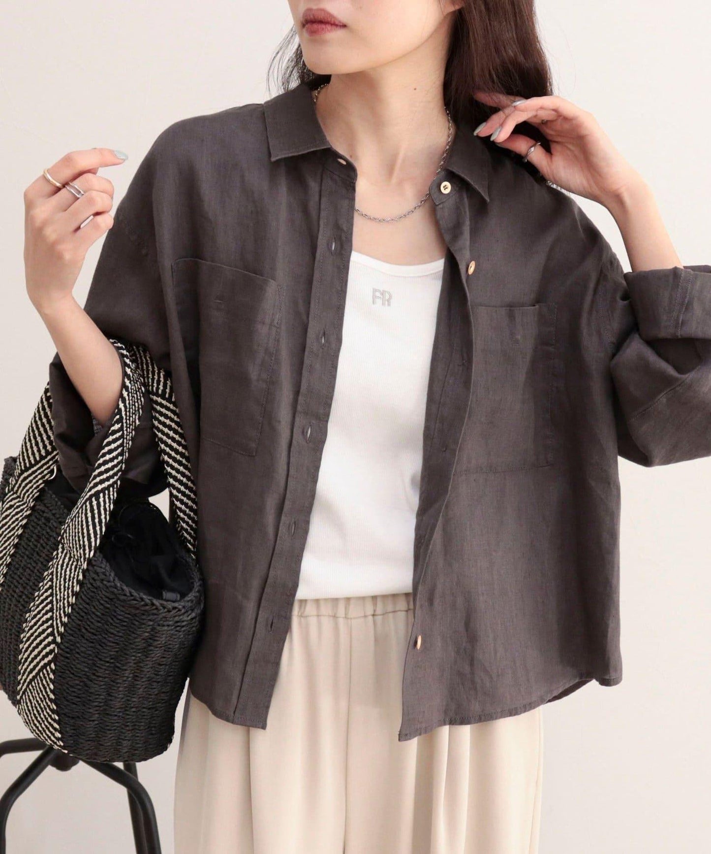 LINEN100 短款襯衫