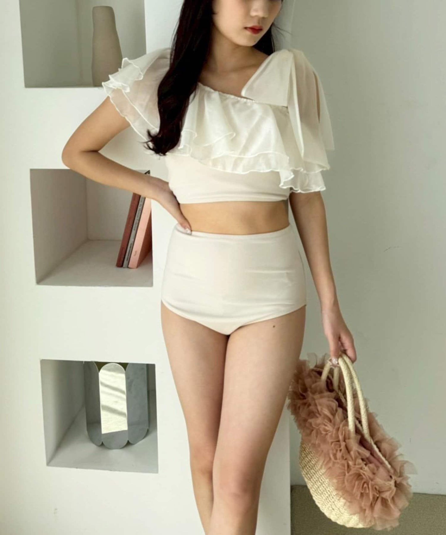 swimwear 肩部蝴蝶結單肩設計 泳裝三件套
