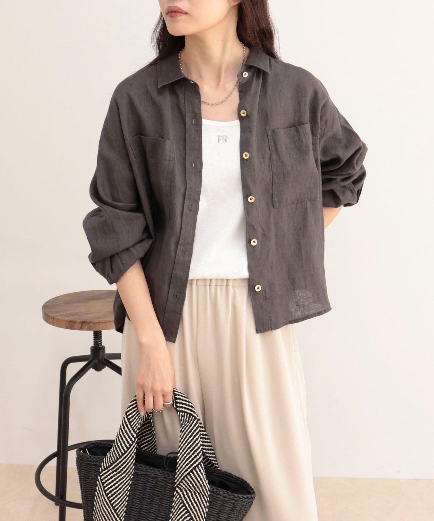 LINEN100 短款襯衫