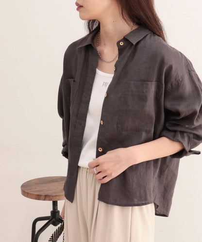 LINEN100 短款襯衫