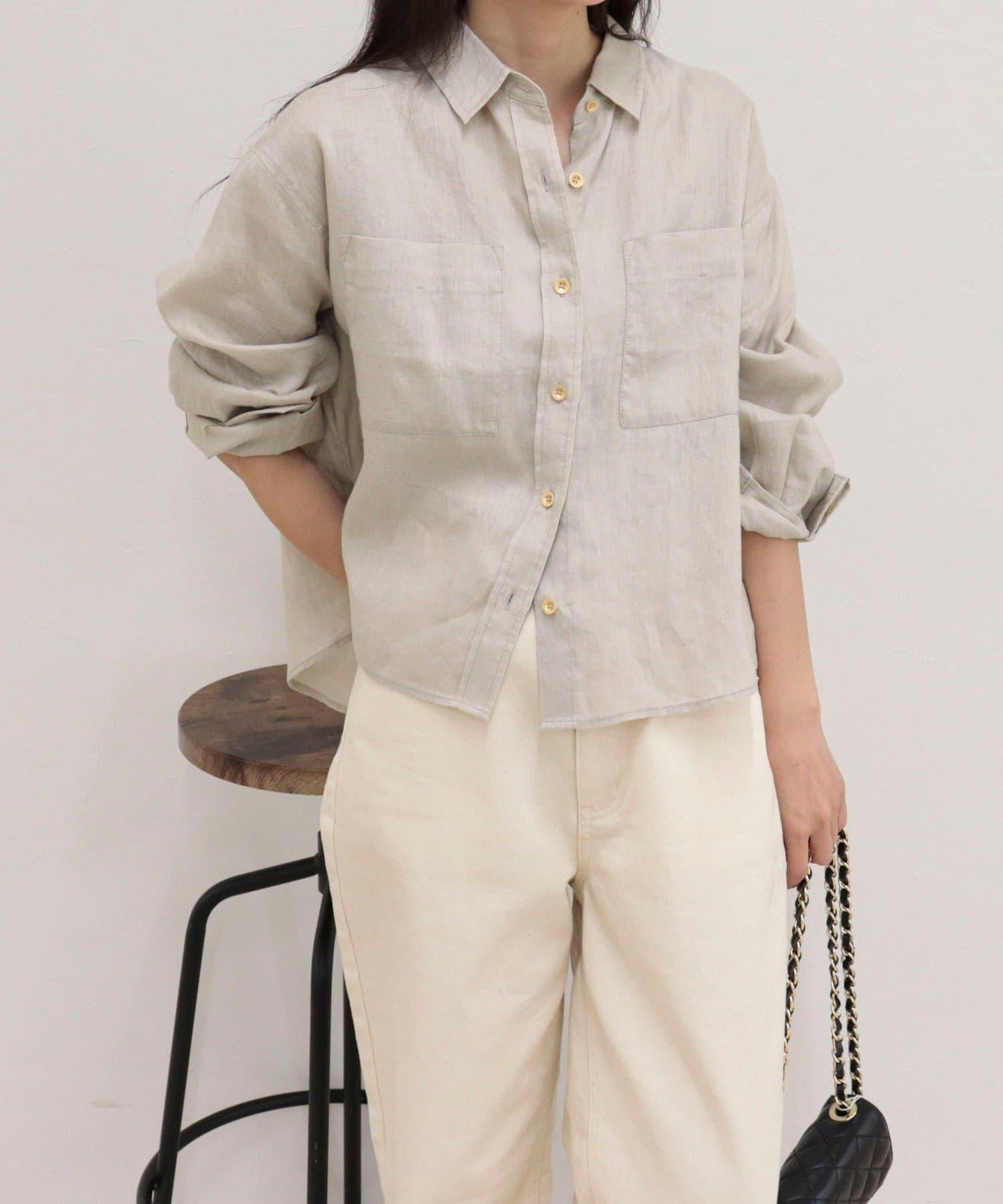 LINEN100 短款襯衫