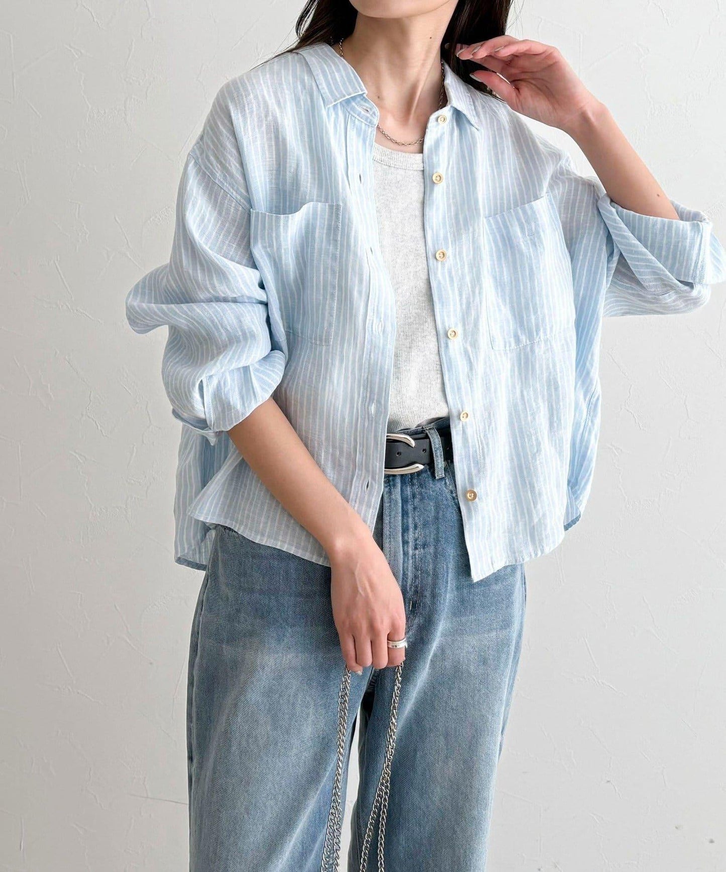 LINEN100 短款襯衫