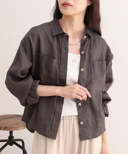 LINEN100 短款襯衫