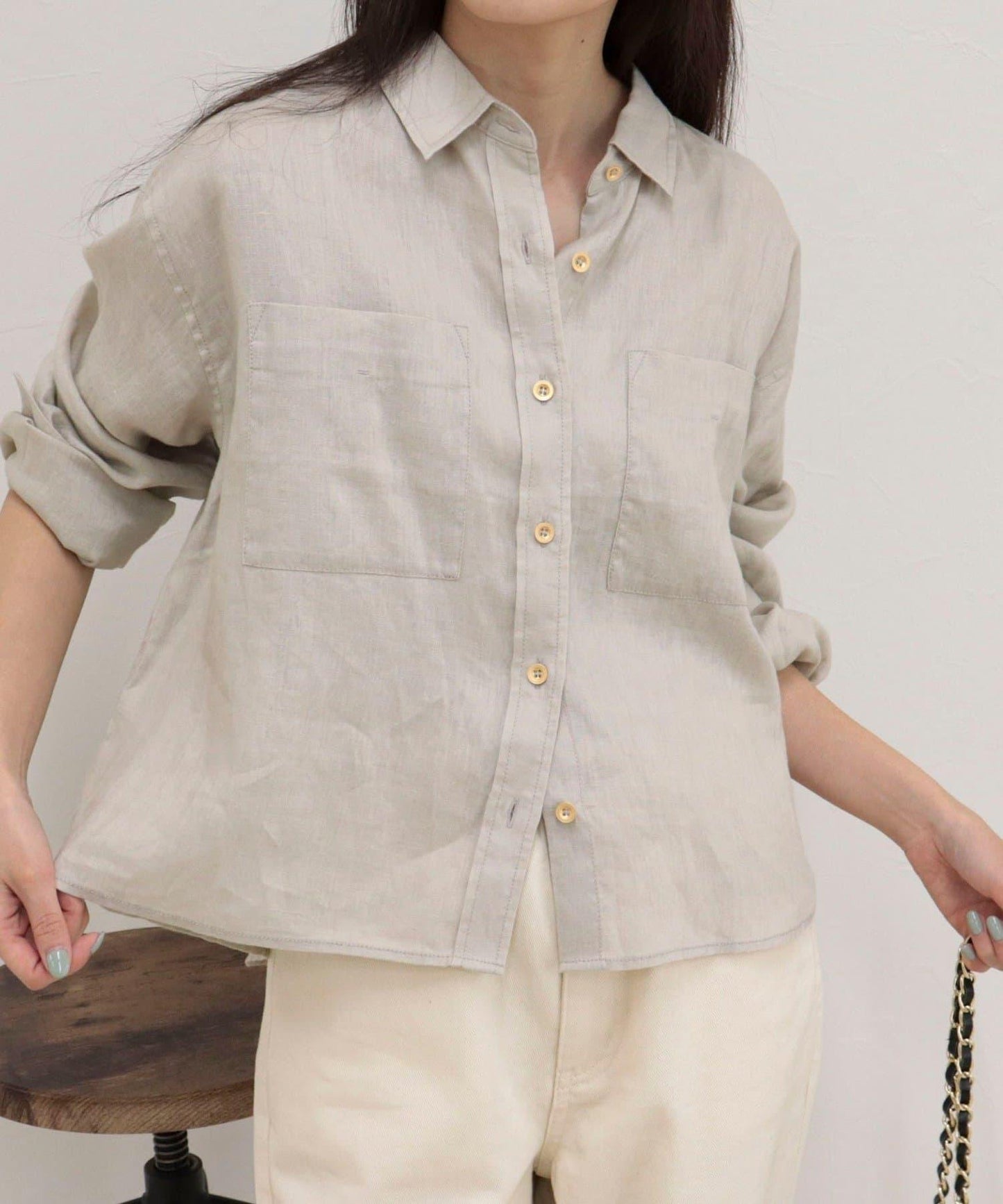 LINEN100 短款襯衫