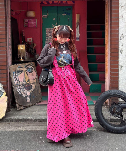 hima聯名 HELLO.SANFRANCISCO/ハローサンフランシスコ 波點側邊條紋 揹帶裙