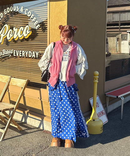 hima聯名 HELLO.SANFRANCISCO/ハローサンフランシスコ 波點側邊條紋 揹帶裙
