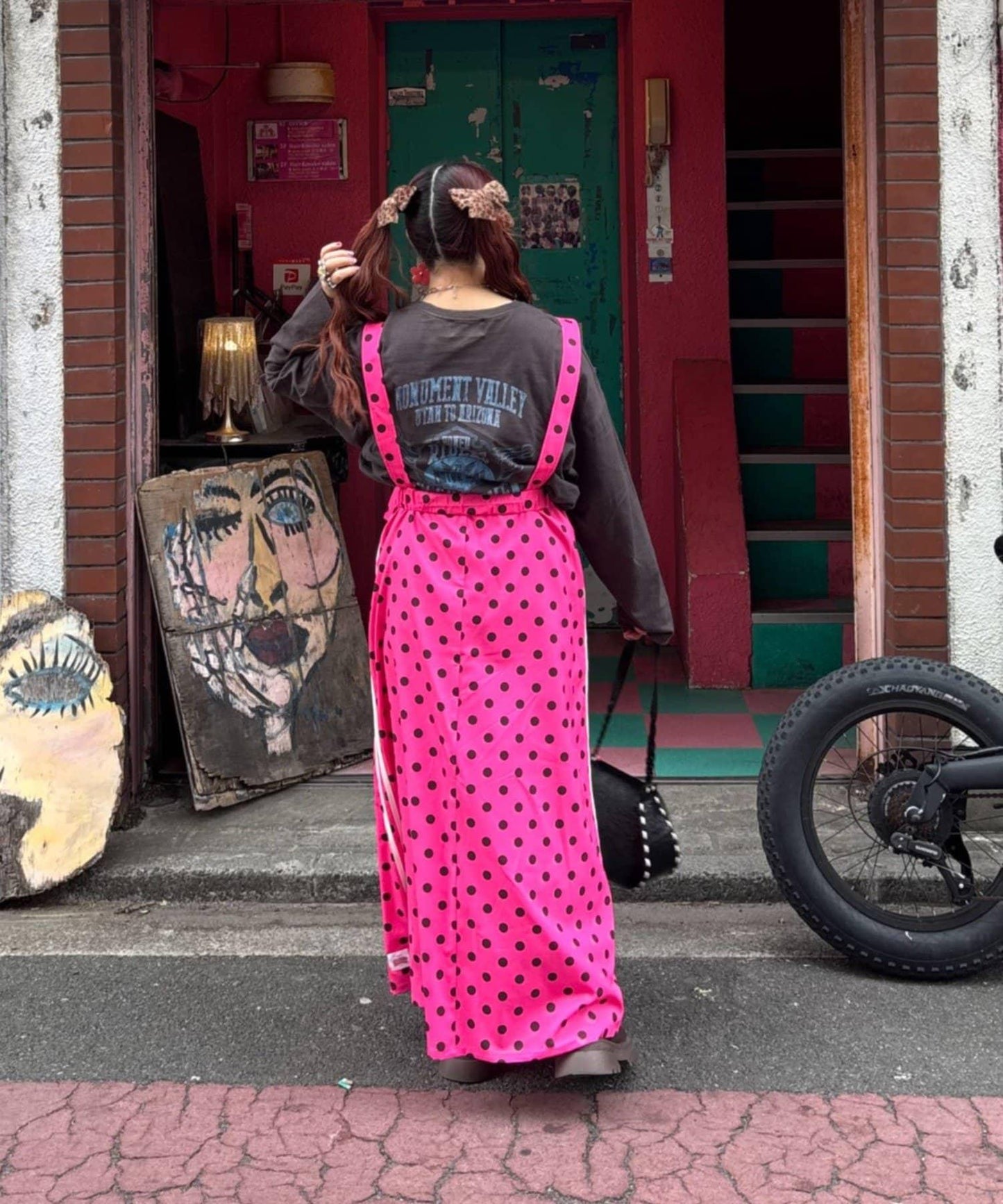 hima聯名 HELLO.SANFRANCISCO/ハローサンフランシスコ 波點側邊條紋 揹帶裙